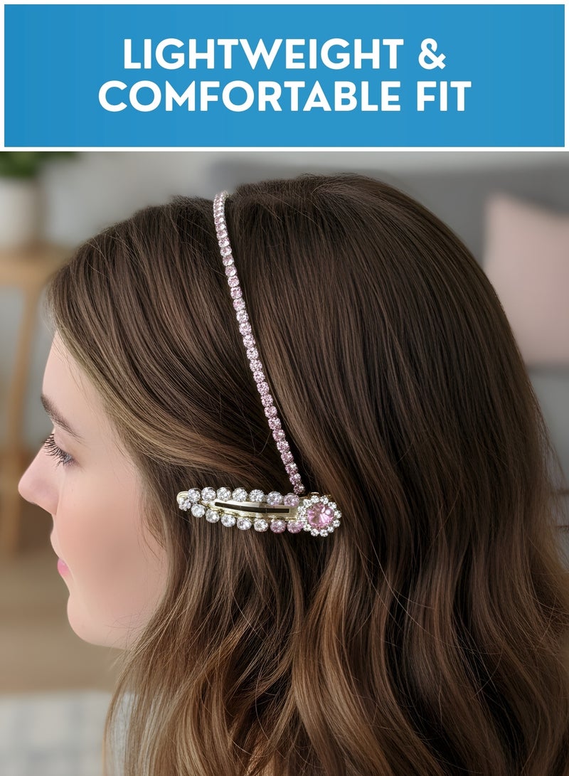 طوق رأس مرصع بأحجار الراين للنساء مع مشابك شعر كريستالية متناسقة - طقم إكسسوارات شعر للعرائس والحفلات، طوق شعر فاخر لحفلات الزفاف، إكسسوارات شعر فاخرة - Image 4